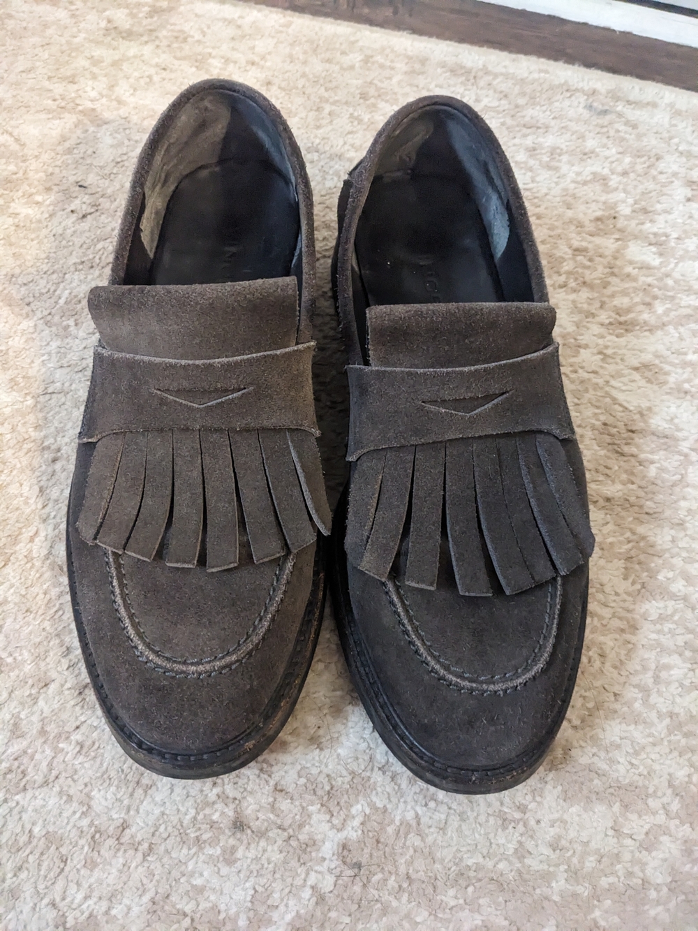 Women's Suede Fringe Kiltie Loafers - Dark Gray